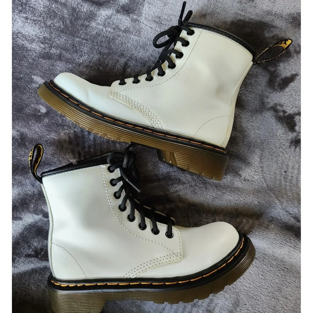 Dr. Martens 1460 White Junior Combat Boots Girls Size 12 Zip Up 25634